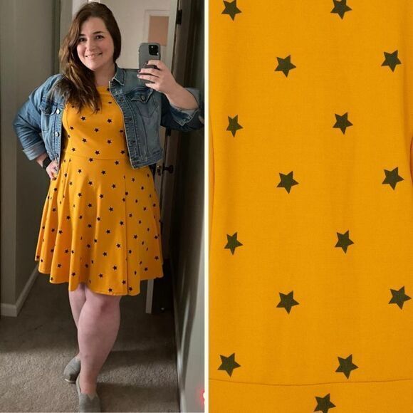 Unique Vintage Gwynnie Bee‎ Yellow Star Print Fit-And-Flare Dress, 0X - Picture 1 of 16